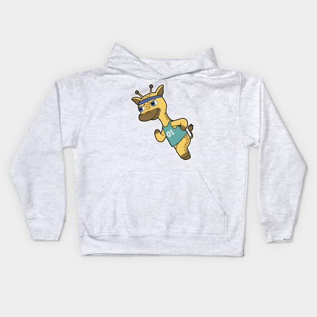 Giraffe as Jogger at Running with Headband Kids Hoodie by Markus Schnabel